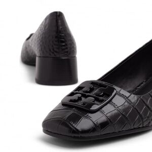 Tory Burch Black Georgia Pumps Soft Crocodile Embossed Size 6 EUC